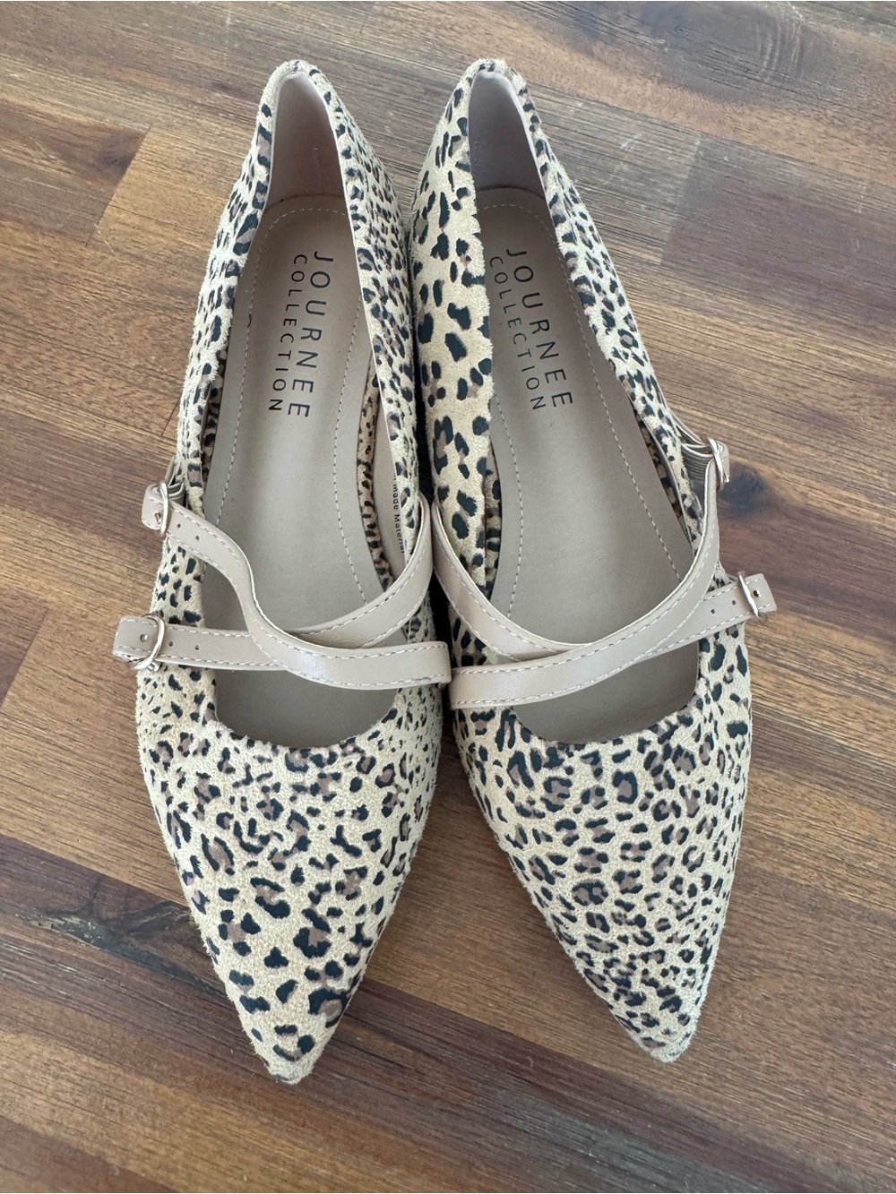 Journee Collection Leopard Print Pointed Toe Mary Jane Flats